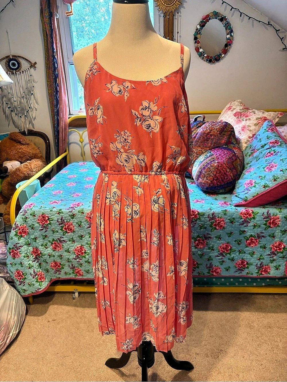 ELLE Floral Midi Dress Orange & Pink Size Large